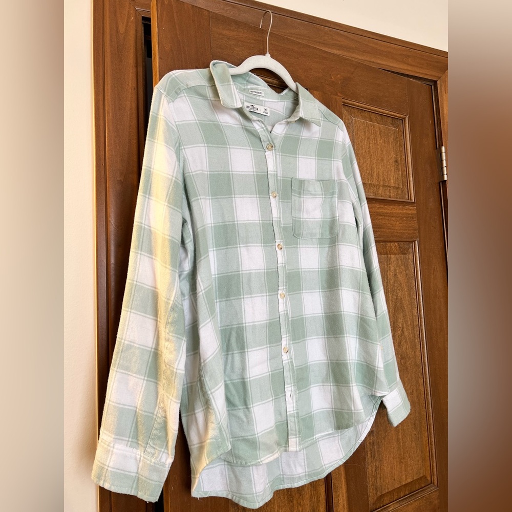 Hollister Green & White Plaid Flannel Shirt size M